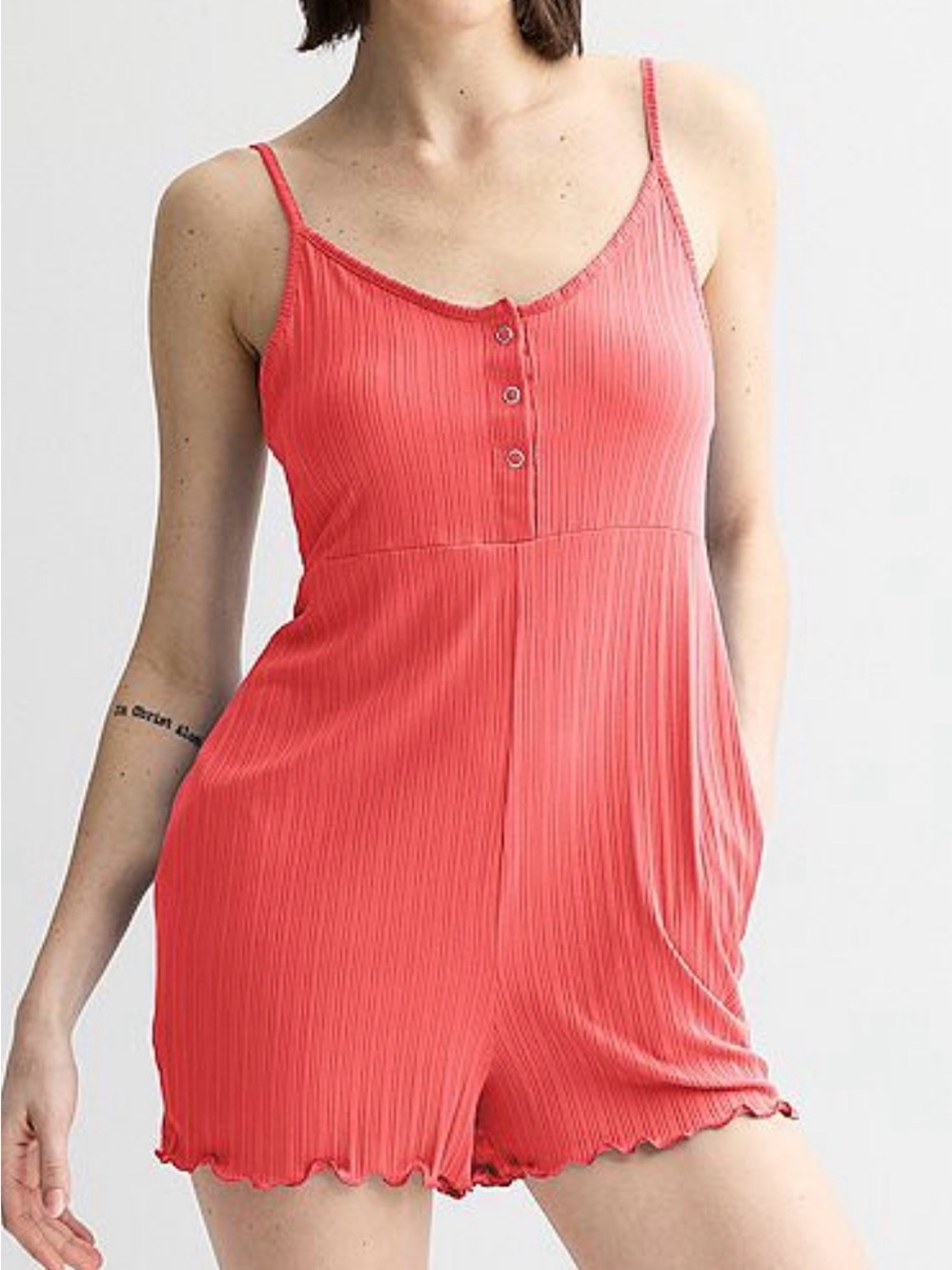 NWT Sonoma Ribbed Coral Cami Romper with Pockets